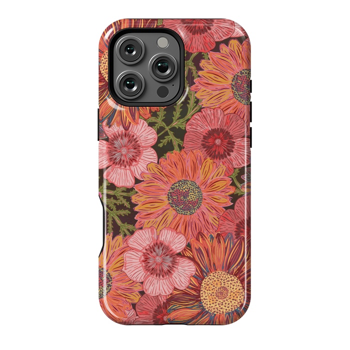 iPhone 16 Pro Max StrongFit Retro Pink Daisies by Lotti Brown