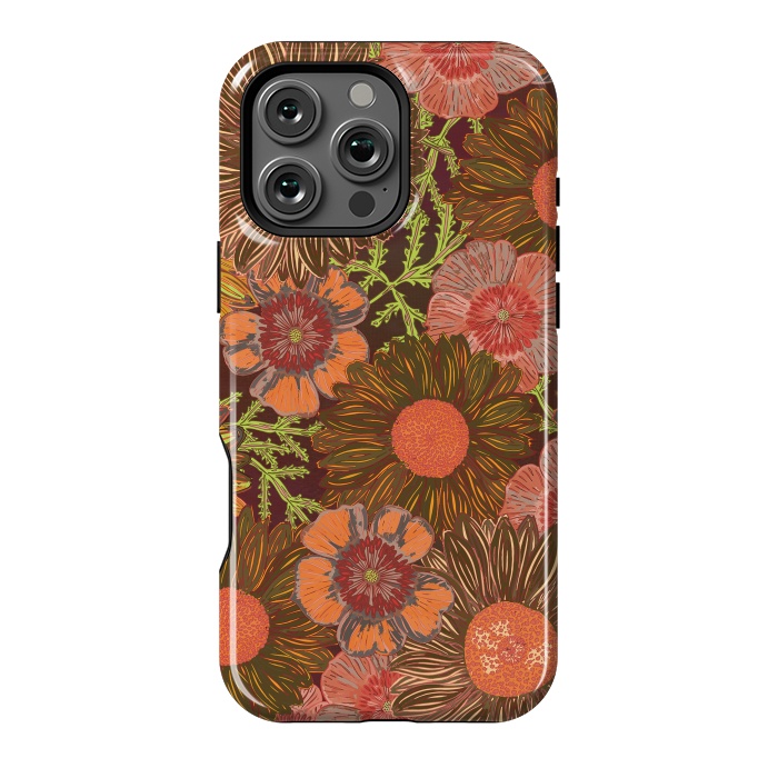 iPhone 16 Pro Max StrongFit Retro Dark Daisies by Lotti Brown