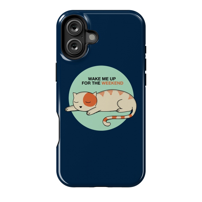 iPhone 16 Plus StrongFit Cat wake me up blue by Coffee Man