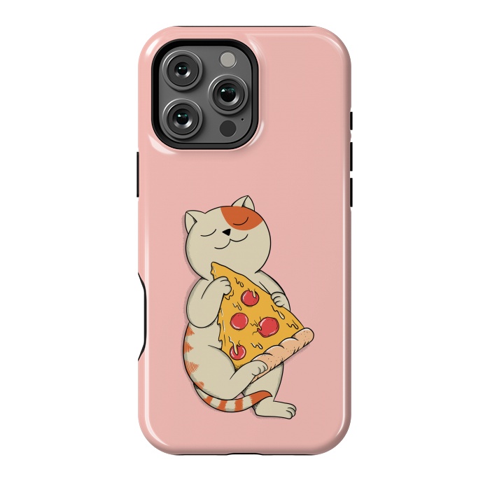 iPhone 16 Pro Max StrongFit Cat and Pizza Pink by Coffee Man