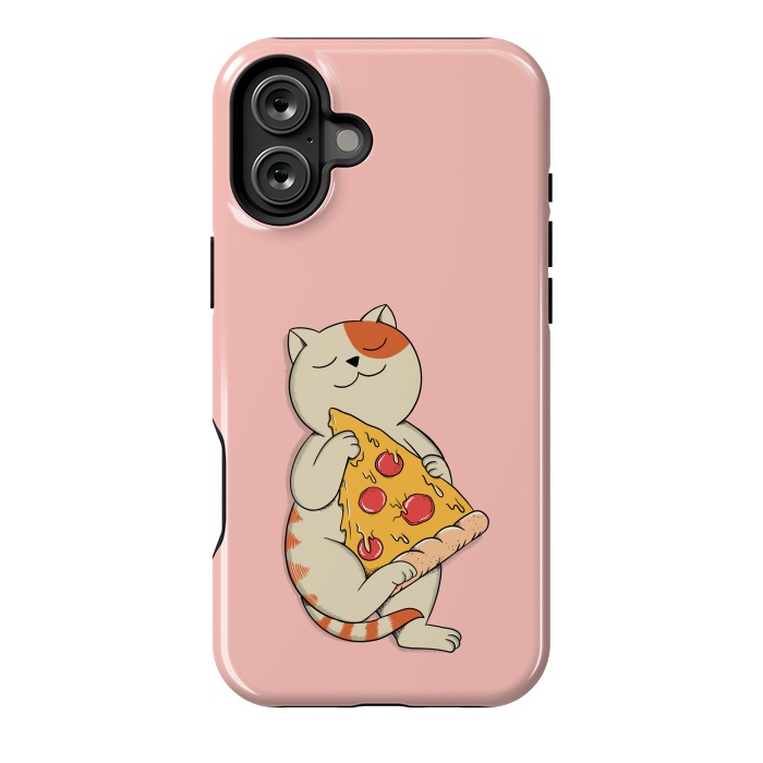 iPhone 16 Plus StrongFit Cat and Pizza Pink by Coffee Man