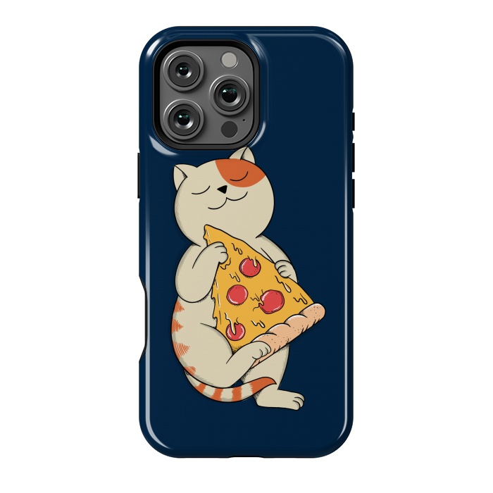 iPhone 16 Pro Max StrongFit Cat and Pizza Blue by Coffee Man