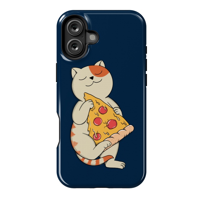 iPhone 16 Plus StrongFit Cat and Pizza Blue by Coffee Man