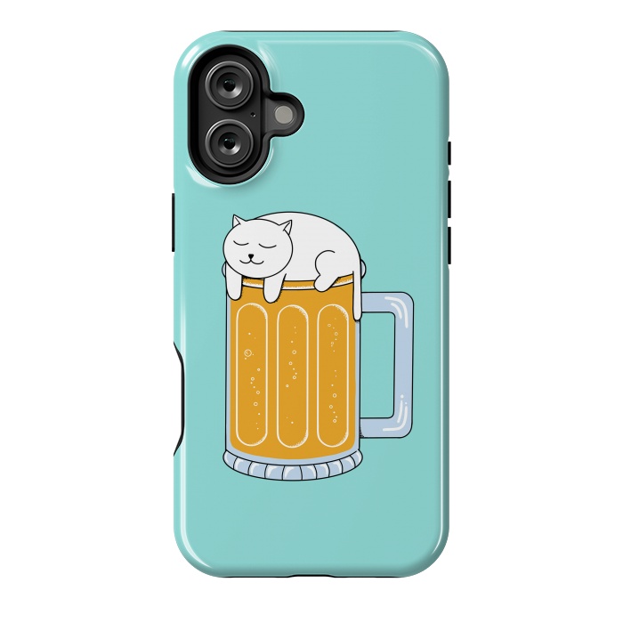 iPhone 16 Plus StrongFit Cat Beer Green by Coffee Man