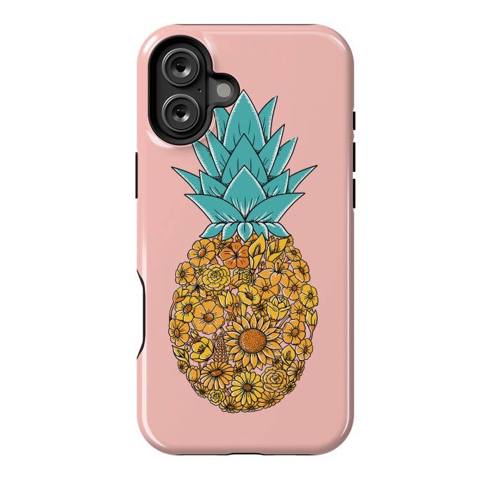 iPhone 16 Plus StrongFit Pineapple Floral Pink by Coffee Man