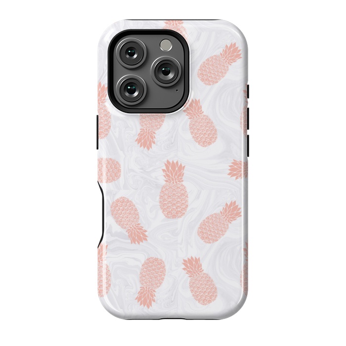 iPhone 16 Pro StrongFit Pink Pineapples on White Marble by Julie Erin Designs