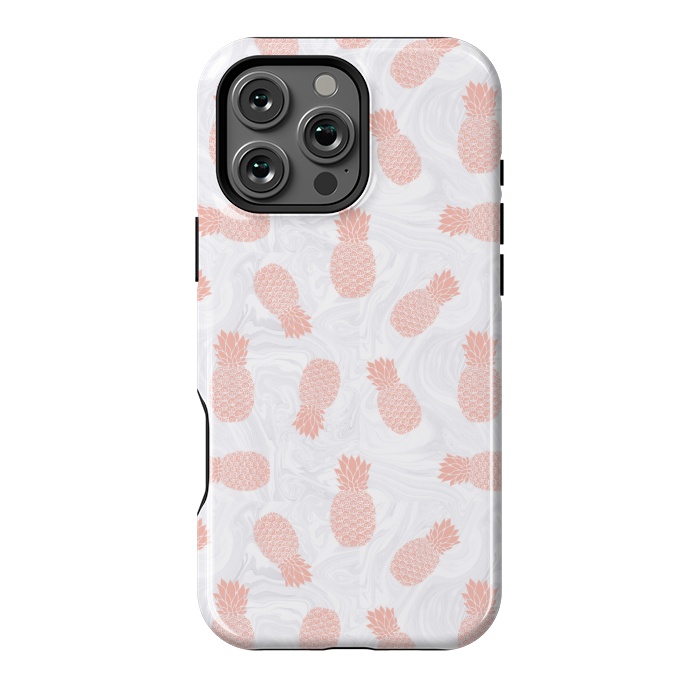 iPhone 16 Pro Max StrongFit Pink Pineapples on White Marble by Julie Erin Designs