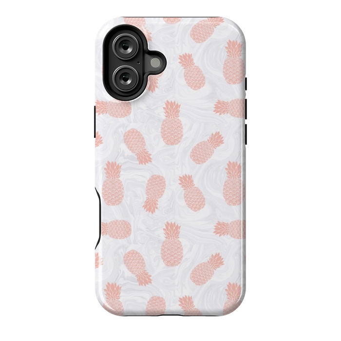 iPhone 16 Plus StrongFit Pink Pineapples on White Marble by Julie Erin Designs