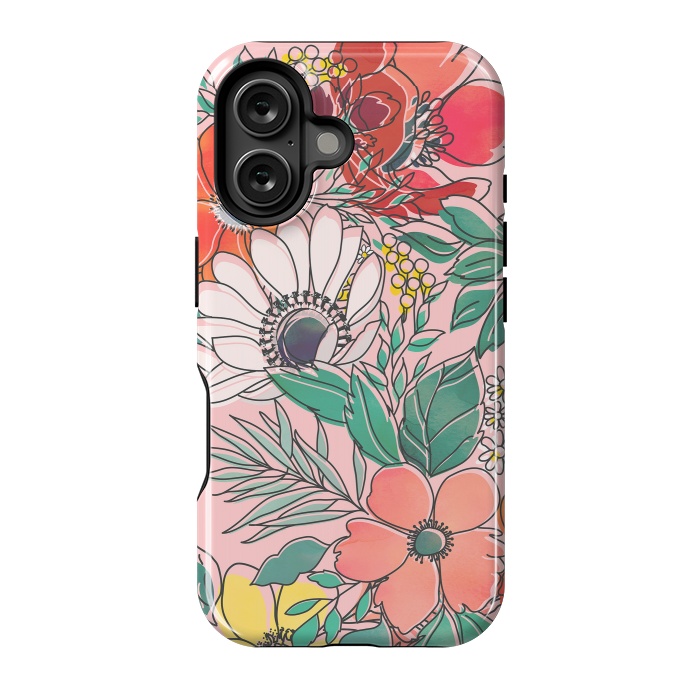 iPhone 16 StrongFit Cute girly pink floral hand drawn design by InovArts