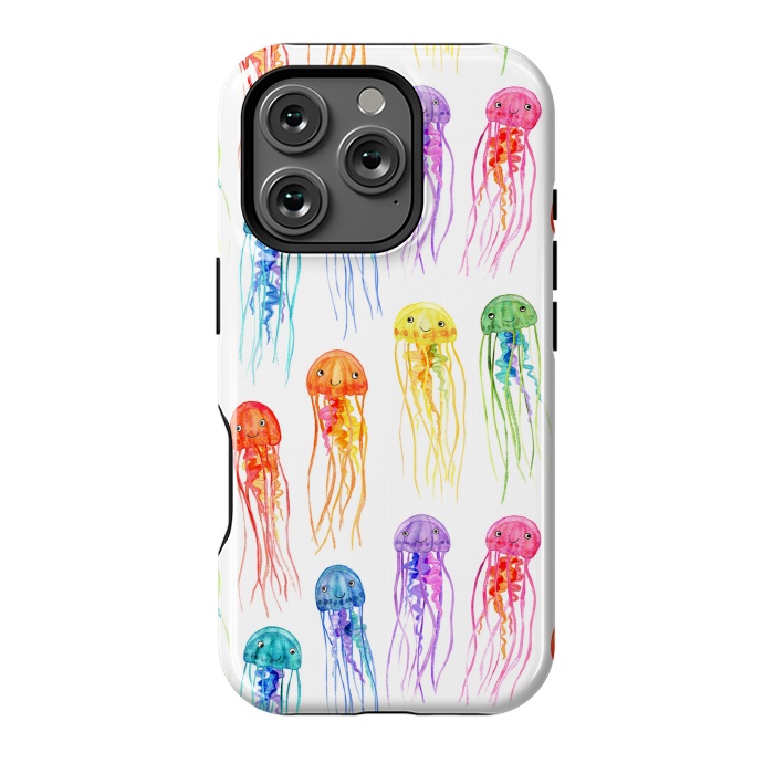 iPhone 16 Pro StrongFit Cute Little Rainbow Jellyfish on White by Micklyn Le Feuvre