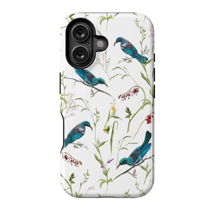 iPhone 16 StrongFit Birds in flowers by Elzbieta Malyska