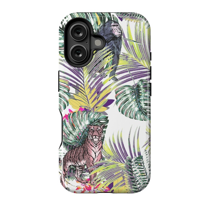 iPhone 16 StrongFit Jungle fever - wild animals and colorful leaves by Oana 