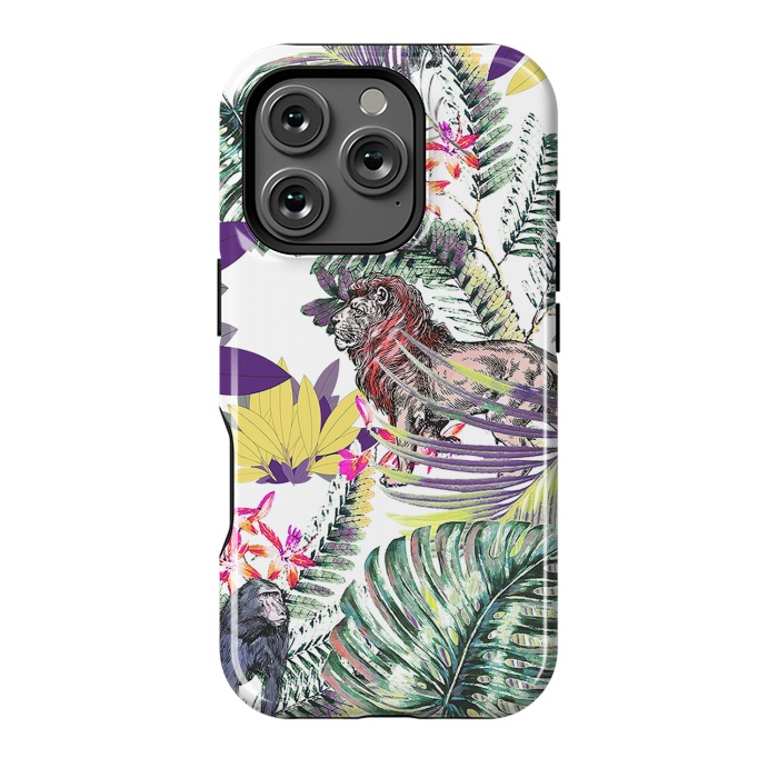 iPhone 16 Pro StrongFit Lion and colorful tropical plants by Oana 