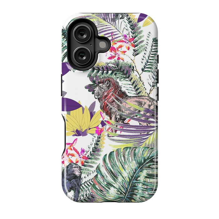 iPhone 16 StrongFit Lion and colorful tropical plants by Oana 