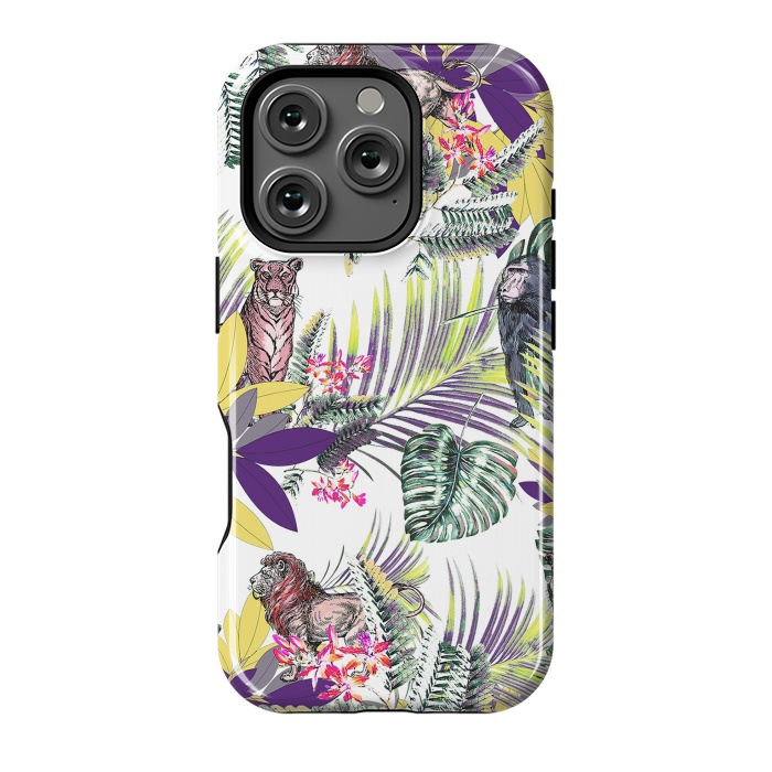 iPhone 16 Pro StrongFit Colorful jungle leaves and wild animals pattern by Oana 