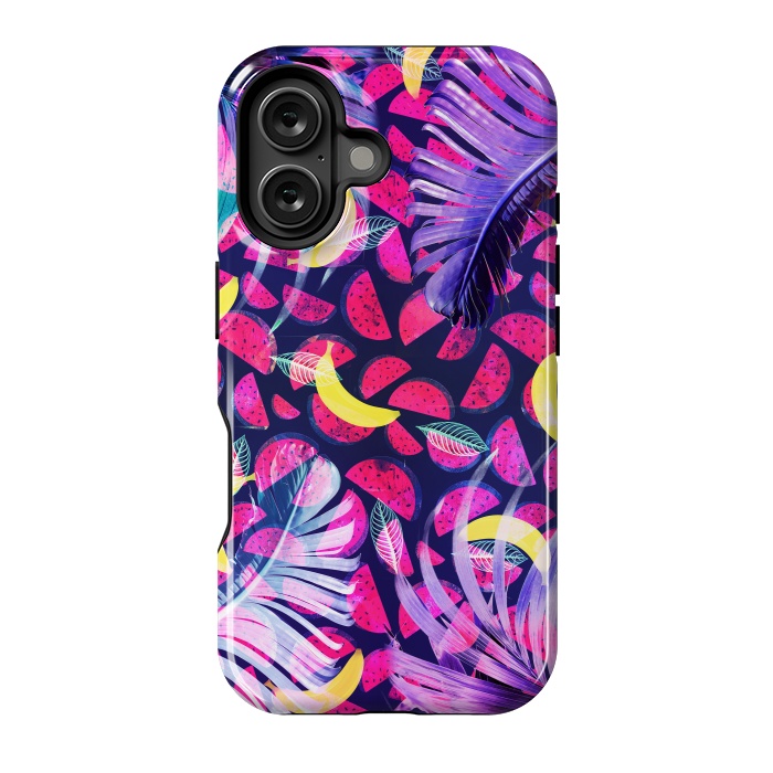 iPhone 16 StrongFit Colorful tropical banana leaves and pineapples by Oana 