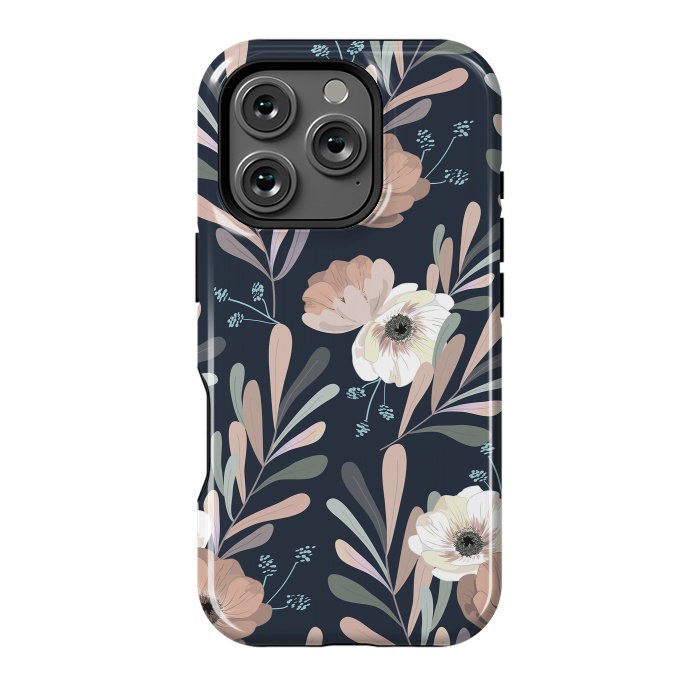 iPhone 16 Pro StrongFit Olives and anemones - blue by Anis Illustration