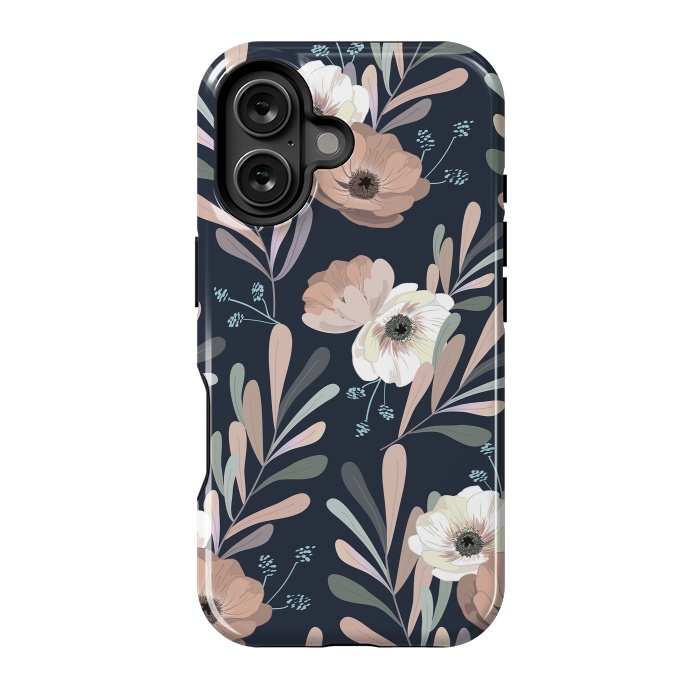 iPhone 16 StrongFit Olives and anemones - blue by Anis Illustration