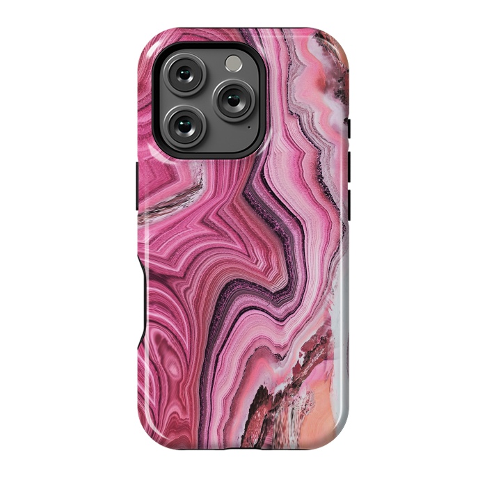 iPhone 16 Pro StrongFit Candy pink marble waves by Oana 