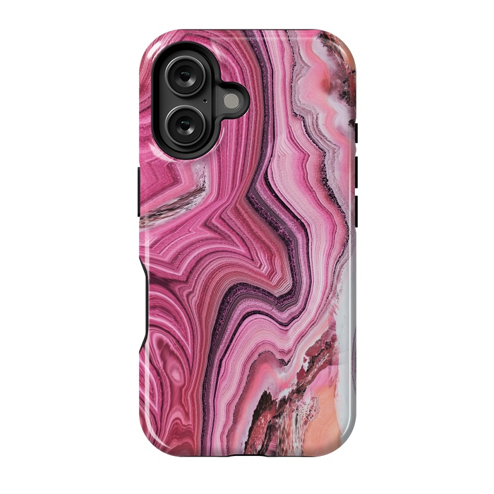 iPhone 16 StrongFit Candy pink marble waves by Oana 