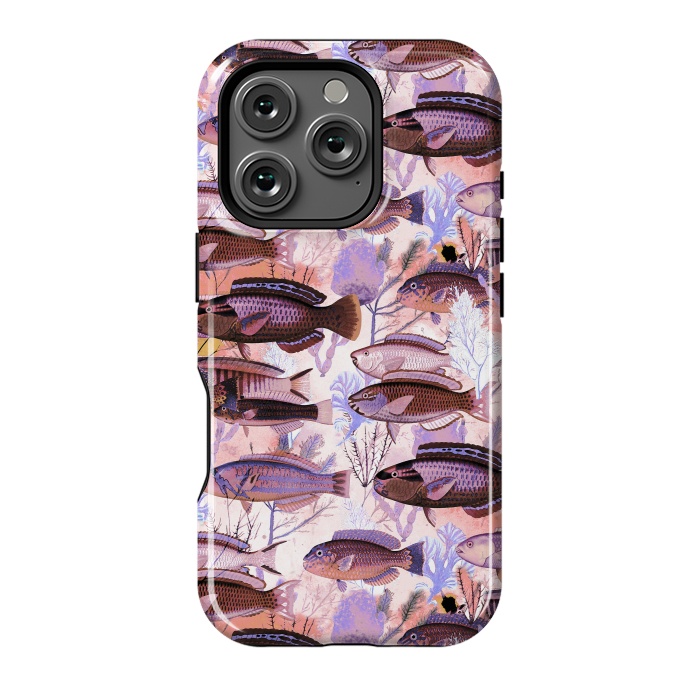 iPhone 16 Pro StrongFit Colorful coral reef and fish botanical pattern by Oana 