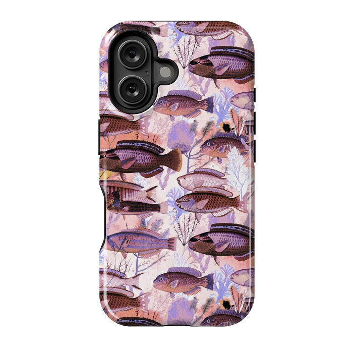 iPhone 16 StrongFit Colorful coral reef and fish botanical pattern by Oana 