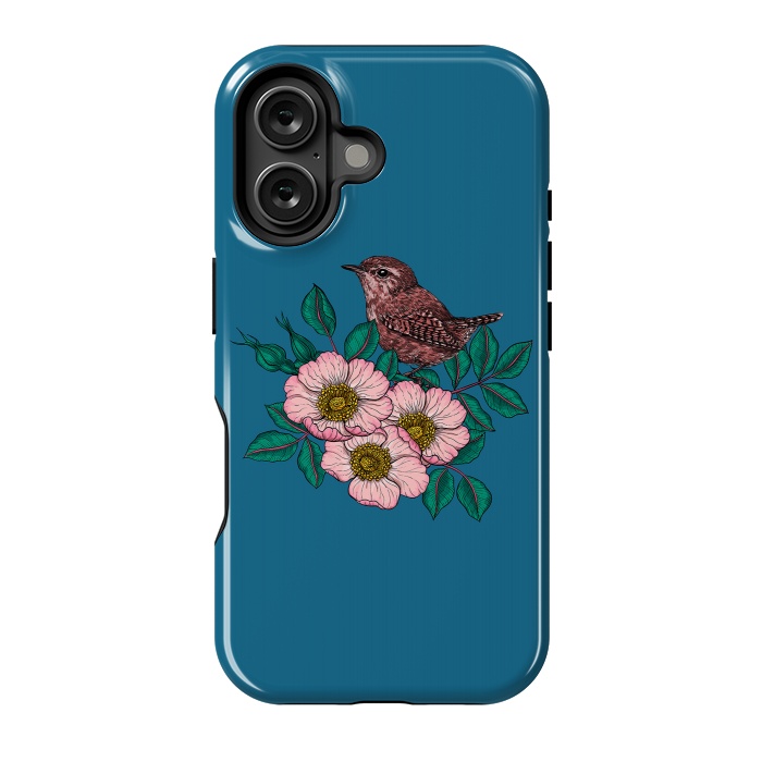 iPhone 16 StrongFit Wren and dog rose bouquet by Katerina Kirilova