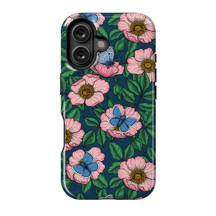 iPhone 16 StrongFit Dog rose and butterflies by Katerina Kirilova