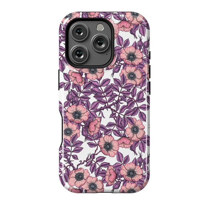 iPhone 16 Pro StrongFit Dog rose pattern on white by Katerina Kirilova