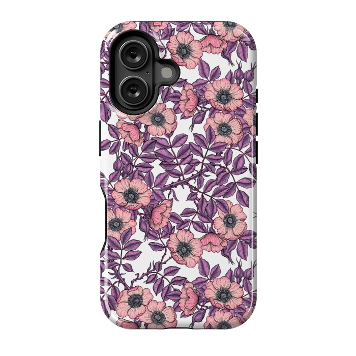 iPhone 16 StrongFit Dog rose pattern on white by Katerina Kirilova