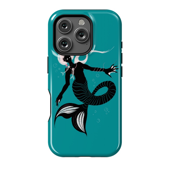 iPhone 16 Pro StrongFit Creepy Mermaid With Fish Skeleton Necklace Dark Art by Boriana Giormova