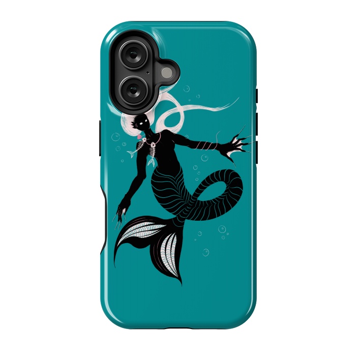 iPhone 16 StrongFit Creepy Mermaid With Fish Skeleton Necklace Dark Art by Boriana Giormova