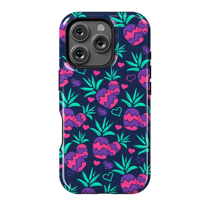 iPhone 16 Pro StrongFit Pineapples In Neon by ArtsCase