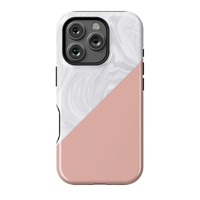 iPhone 16 Pro StrongFit Rose Gold and White Marble Texture by Julie Erin Designs