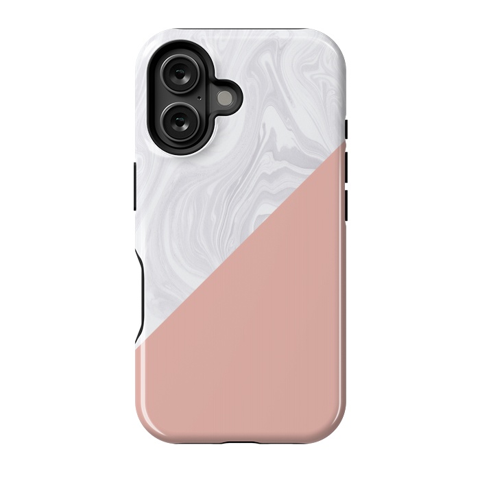 iPhone 16 StrongFit Rose Gold and White Marble Texture by Julie Erin Designs