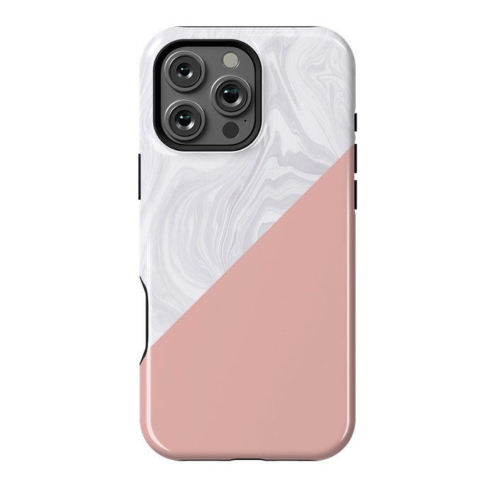 iPhone 16 Pro Max StrongFit Rose Gold and White Marble Texture by Julie Erin Designs