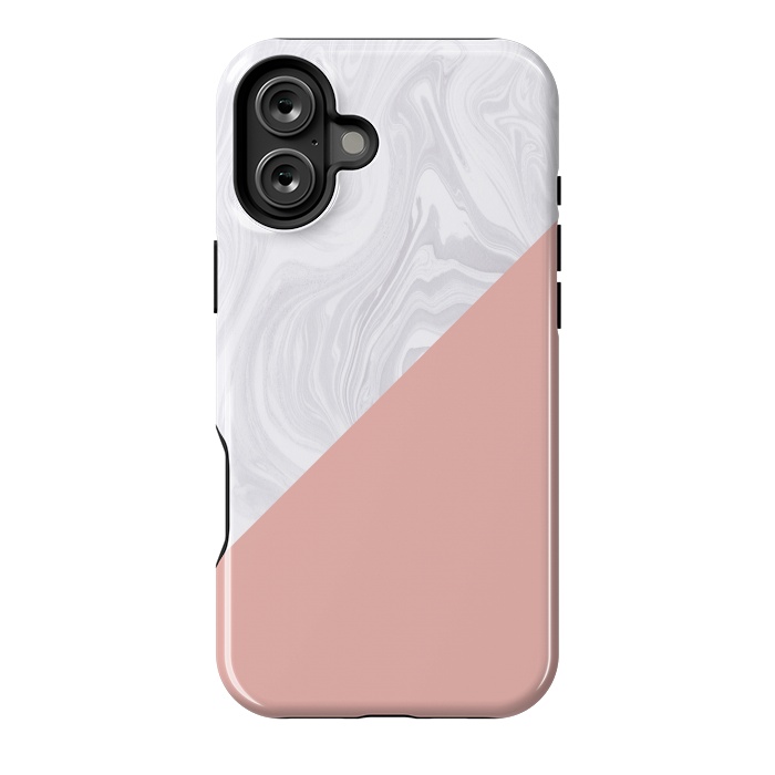 iPhone 16 Plus StrongFit Rose Gold and White Marble Texture by Julie Erin Designs