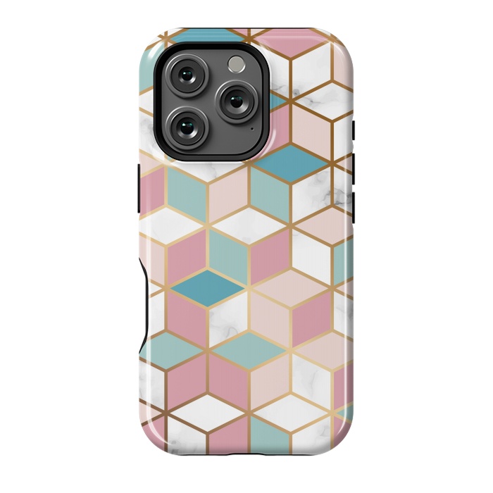 iPhone 16 Pro StrongFit Crystals In Blue And Pink Marble by ArtsCase