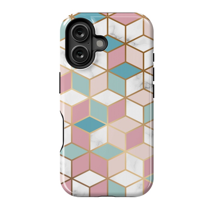 iPhone 16 StrongFit Crystals In Blue And Pink Marble by ArtsCase