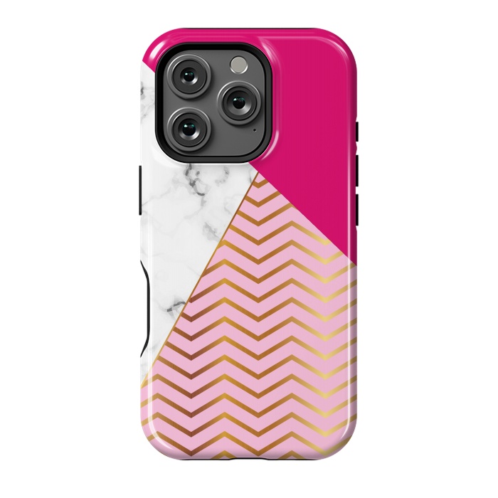 iPhone 16 Pro StrongFit Curved Lines In Marble And Magenta by ArtsCase