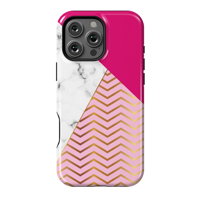 iPhone 16 Pro Max StrongFit Curved Lines In Marble And Magenta by ArtsCase