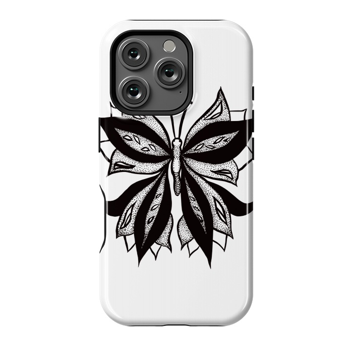 iPhone 16 Pro StrongFit Abstract Butterfly Stipple Shaded Ink Drawing by Boriana Giormova