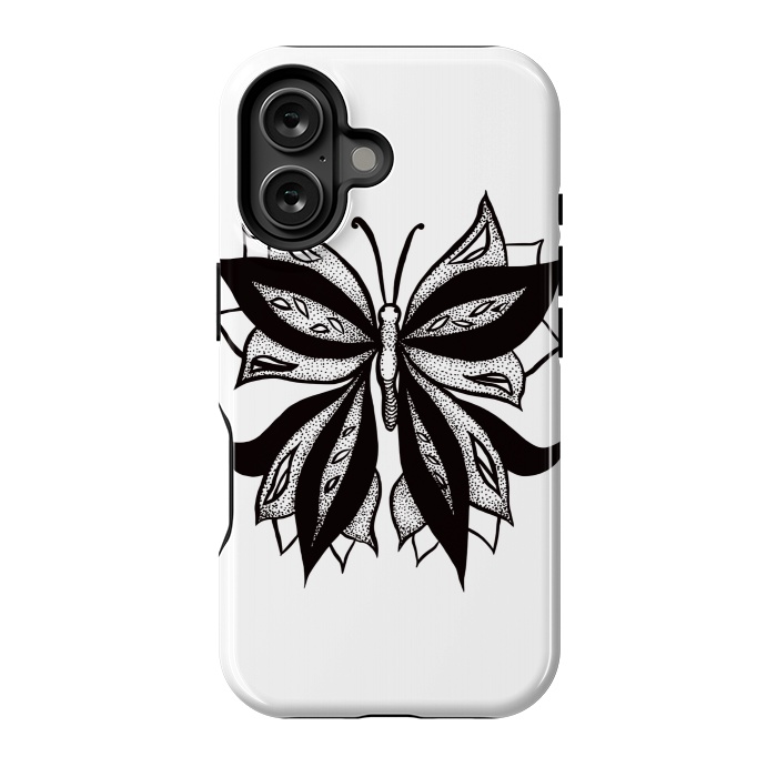 iPhone 16 StrongFit Abstract Butterfly Stipple Shaded Ink Drawing by Boriana Giormova