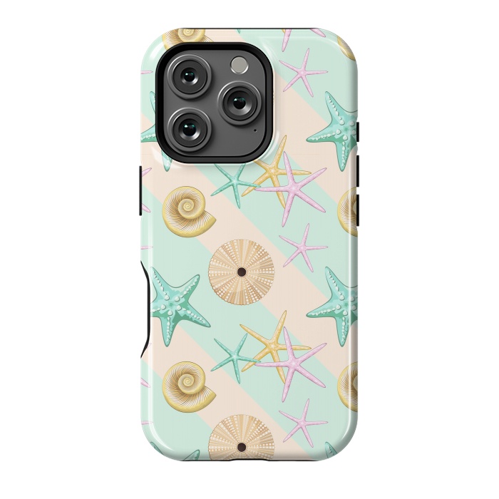 iPhone 16 Pro StrongFit Seashells and starfish Beach Summer Pattern by BluedarkArt