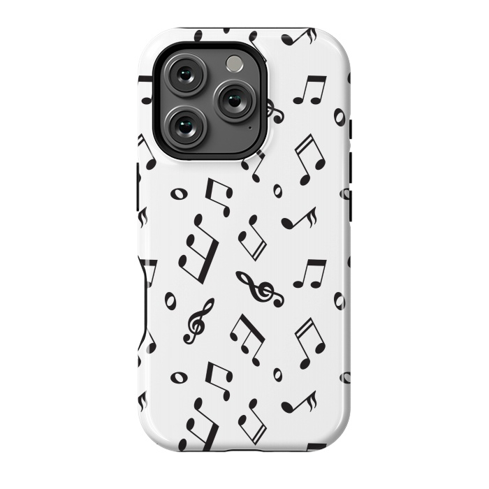 iPhone 16 Pro StrongFit BLACK AND WHITE MUSICAL PATTERN by MALLIKA