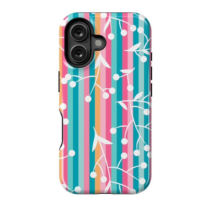 iPhone 16 StrongFit STRIPES WHITE FLORAL PATTERN by MALLIKA