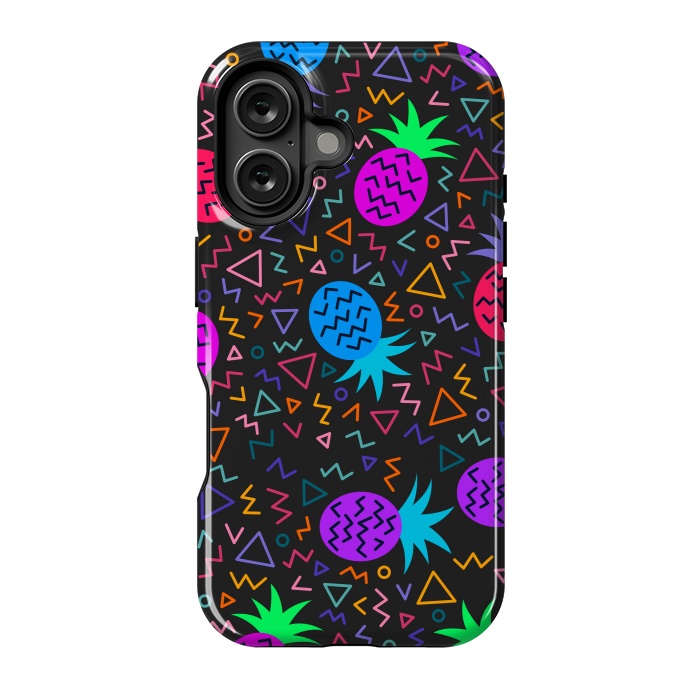 iPhone 16 StrongFit pineapples in neon for summer by ArtsCase