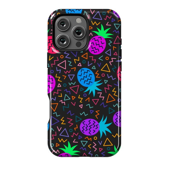 iPhone 16 Pro Max StrongFit pineapples in neon for summer by ArtsCase