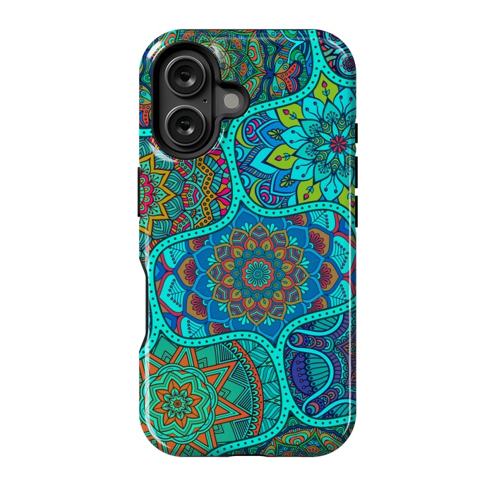 iPhone 16 StrongFit Modern Mandalas In Blue And Green by ArtsCase