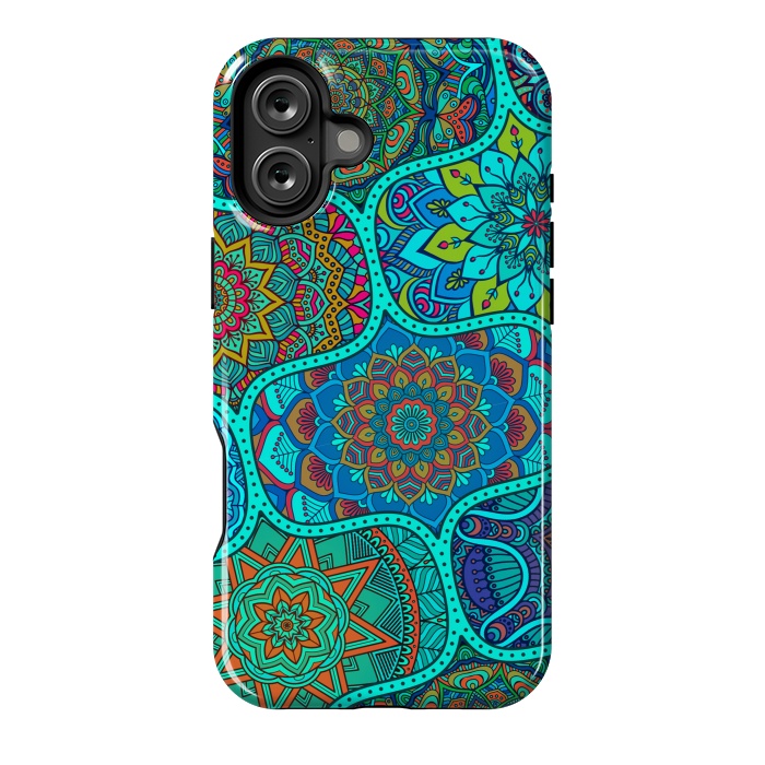 iPhone 16 Plus StrongFit Modern Mandalas In Blue And Green by ArtsCase